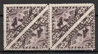 1934 Russia Tannu Tuva Airmail Air Avia Post Block of Four 25 Kop (MNH)