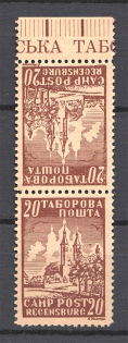 1947 Regensburg Displaced Persons DP Camp Ukraine `20` (Pair Tete-beche, MNH)