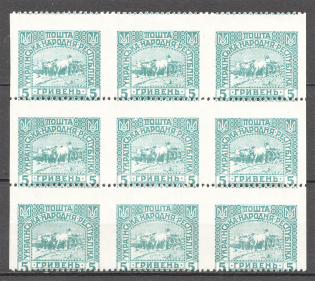 1920 Ukrainian People's Republic Block 5 Hrn (Missed and Shifted Perf, MNH)