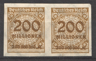 1923 Germany 200 Millions Pair (Imperf, Signed, CV $150)