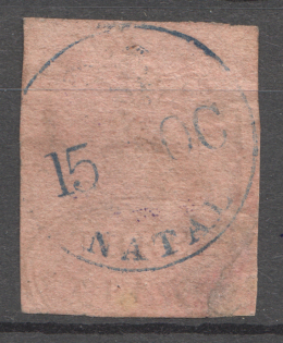 1857 3 pence British Colony of Natal (CV 400 GBP, Signed, Canceled)