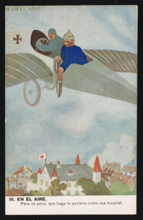 1914-18 'In the air-For a little while, let him aim at that hospital' WWI European Caricature Propaganda Postcard, Europe