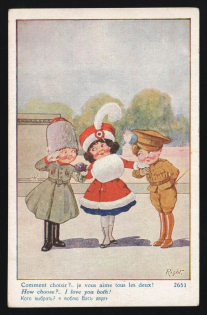 1914-18 'I love you both' WWI European Caricature Propaganda Postcard, Europe