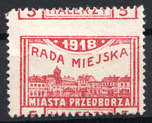 1918 Przedborz Poland Civil War 5 Gr (Shifted Perforation)