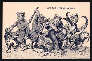 1914-18 'Big clean-up' WWI European Caricature Propaganda Postcard, Europe