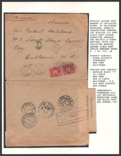 Private Letter postmarked at Chigirisk, Minsk, to Baltimore, Maryland, America. transmitted through the Russian 3rd Army Field Post System, Operating through the Wolynia & Minsk Regions, with Cancellation Reading.