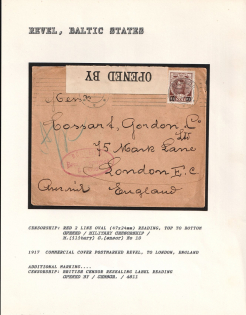 1917 Commercial Cover postmarked Revel, to London, England. REVEL Censorship: red 2 line oval (47 x 24 mm) reading, top to bottom