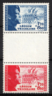 1942 1.20f+8.80f Tricolore Legion, France, Se-tenant (Mi. 576 - 577, Blind Printing, Full Set, CV $30, MNH)