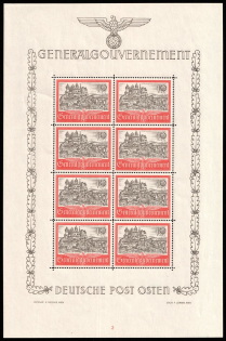 1941 10zl General Government, Germany, Full Sheet (Mi. 65, Plate Number '2', CV $70, MNH)
