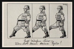1936-1944 'Once you were fat, you'll be chipper' Military Caricature Propaganda Postcard, Third Reich Nazi Germany, Mint