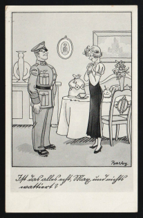 1936-1944 'Surprise' Military Caricature Propaganda Postcard, Third Reich Nazi Germany, 1st printing