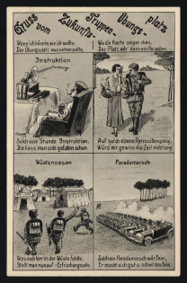 1936-1944 'Greetings from the Future Troops Training Ground' Military Caricature Propaganda Postcard, Third Reich Nazi Germany