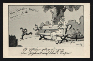 1936-1944 'Where are you going, soldier boy' Military Caricature Propaganda Postcard, Third Reich Nazi Germany, 1st printing