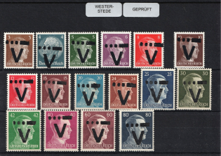 1945 WESTERSTEDE Local Issue 3pf - 80pf, Germany, Overprint on Hitler's head (Mi. I - XV, XVIII, Certificate, Signed, CV $260+, MNH)