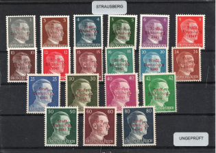 1945 STRAUSBERG Local Issue 1pf - 80pf, Germany, Overprint on Hitler's head (MNH)