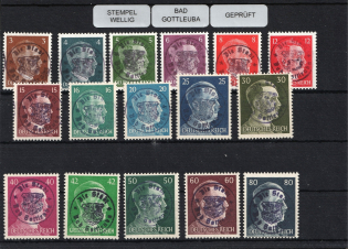 1945 BAD GOTTLEUBA Local Issue 3pf - 80pf, Germany, Overprint on Hitler's head (Mi. 2 - 6, 8 - 11, 13 - 18, Signed, MNH)