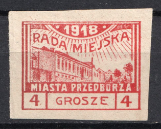 1918 4gr Przedborz Local Issue, Poland (Mi. 8 B, Fi. 8 A, CV $70)