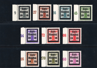 1945 GLAUCHAU Local Issue, Germany, Official Stamps (Mi. 20 - 29, Full Set, Certificate, Margins, Plate Numbers, CV $720, MNH)