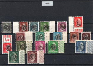 1945 LOBAU Local Issue 1pf - 60pf, Germany, Overprint on Hitler's head (Margins, MNH)