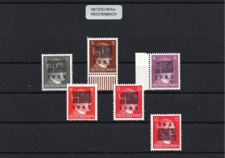 1945 NETZSCHKAU-REICHENBACH Local Issue 1pf - 12pf, Germany, Overprint on Hitler's head (Mi. 1 - 2, 5b, 6, 8, Type II a, 12pf - INVERTED Overprint, CV $880+, MNH)