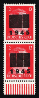 1945 NETZSCHKAU-REICHENBACH Local Issue 12pf, Germany, Overprint on Hitler's head, Se-tenant (Mi. 8, Type II b and II c, Margin, CV $50+, MNH)