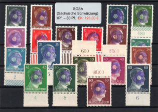 1945 SOSA Local Issue 1pf - 80pf, Germany, Overprint on Hitler's head (Margins, Plate Numbers, MNH)