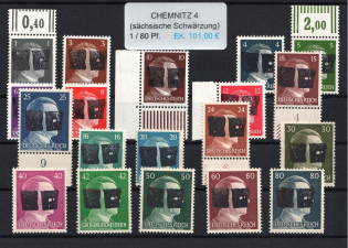 1945 CHEMNITZ 4 Local Issue 1pf - 80pf, Germany, Overprint on Hitler's head (Margins, MNH)