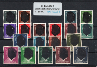 1945 CHEMNITZ 5 Local Issue 1pf - 80pf, Germany, Overprint on Hitler's head (MNH)