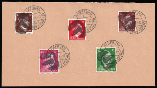 1945 ANSPRUNG (MARIENBERG) Local Issue 10pf - 42pf on piece, Germany, Overprint on Hitler's head (Canceled)