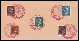 1945 AUERBACH Local Issue 10pf - 24pf on piece, Germany, Overprint on Hitler's head (Canceled)