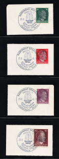 1945 RADIUMBAD BRAMBACH Local Issue 6pf - 60pf on pieces, Germany, Overprint on Hitler's head (Commemorative Cancellation)