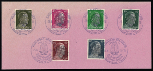 1945 RADIUMBAD BRAMBACH Local Issue 30pf - 80pf on piece, Germany, Overprint on Hitler's head (Commemorative Cancellation)
