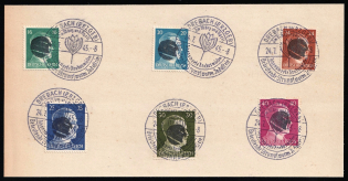 1945 DREBACH Local Issue 16pf - 40pf on piece, Germany, Overprint on Hitler's head (Commemorative Cancellation)