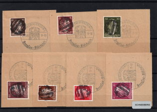 1945 SCHNEEBERG Local Issue 3pf - 60pf on pieces, Germany, Overprint on Hitler's head (Commemorative Cancellation)