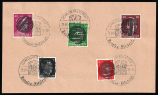 1945 SCHNEEBERG Local Issue 1pf - 60pf on piece, Germany, Overprint on Hitler's head (Commemorative Cancellation)