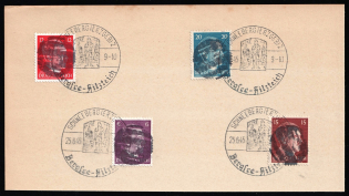 1945 SCHNEEBERG Local Issue 6pf - 20pf on piece, Germany, Overprint on Hitler's head (Commemorative Cancellation)