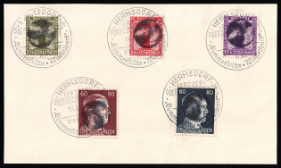 1945 HERMSDORF Local Issue 6pf - 80pf on piece, Germany, Official Stamps, Overprint on Hitler's head (Canceled)