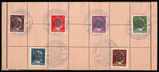 1945 HINTERHERMSDORF Local Issue 3pf - 10pf on piece, Germany, Overprint on Hitler's head (Commemorative Cancellation)