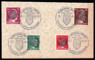 1945 KLINGENTHAL Local Issue 12pf - 60pf on piece, Germany, Overprint on Hitler's head (Commemorative Cancellation)