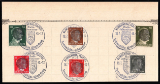 1945 KLINGENTHAL Local Issue 1pf - 50pf on piece, Germany, Overprint on Hitler's head (Commemorative Cancellation)