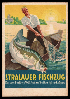 1936 'Stralau fish catch', Propaganda Postcard, Third Reich Nazi Germany