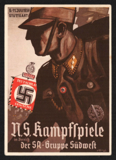 1937 'NS Combat Games in the Area of ​​the SA Group Southwest', Propaganda Postcard, Third Reich Nazi Germany