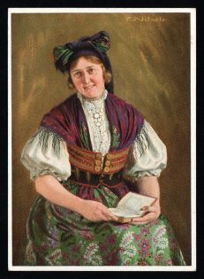 1937 'Sudeten German folk costumes. Woman from the Egerland', Propaganda Postcard, Third Reich Nazi Germany
