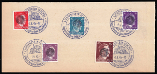 1945 LIECHTENSTEIN Local Issue 6pf - 60pf on piece, Germany, Overprint on Hitler's head (Commemorative Cancellation)