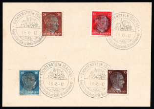 1945 LIECHTENSTEIN Local Issue 10pf - 24pf on piece, Germany, Overprint on Hitler's head (Commemorative Cancellation)