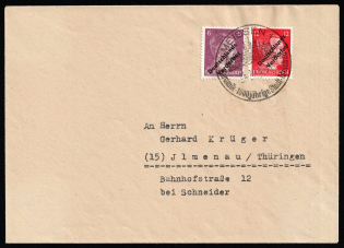 1945 (5 Jul) MEISSEN Local Issue 6pf - 12pf, Germany, Overprint on Hitler's head, Cover from Meissen to Ilmenau (Mi. 32, 34, Commemorative Cancellation, CV $100)