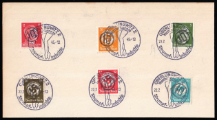 1945 OBERLUNGWITZ Local Issue 5pf - 50pf on piece, Germany, Official Stamps, Overprint on Hitler's head (Commemorative Cancellation)