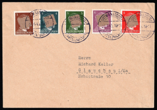 1945 (23 Jun) ORTMANNSDORF Local Issue 3pf - 8pf, Germany, Overprint on Hitler's head, Cover from Ortmannsdorf to Glauchau