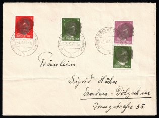 1945 (6 Jun) BAD WEISSER HIRSCH Local Issue 5pf - 8pf, Germany, Overprint on Hitler's head, Cover from Bad Weisser Hirsch to Dresden