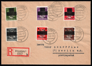 1945 (3 Nov) STRAUSBERG Local Issue 5pf - 12pf, Germany, Overprint on Hitler's head, Registered Cover from Strausberg to Berlin franked with full set of Mi. 1 - 6 (CV $390)